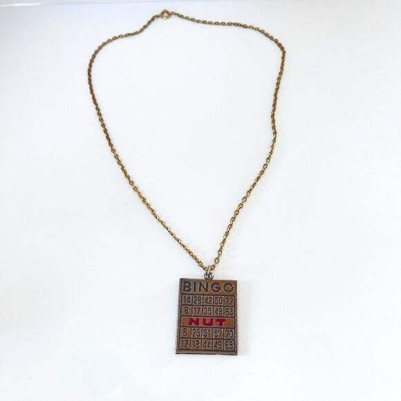 Vintage Gold Bingo Nut Charm Necklace - Picture 2 of 4